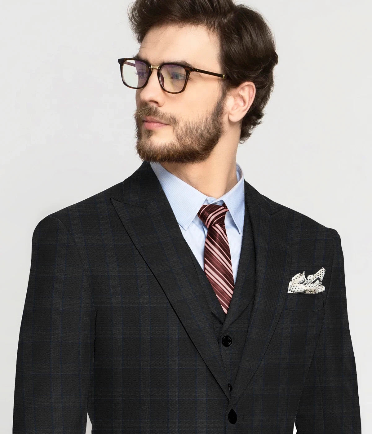 Blue Charcoal Checks Wool Suit