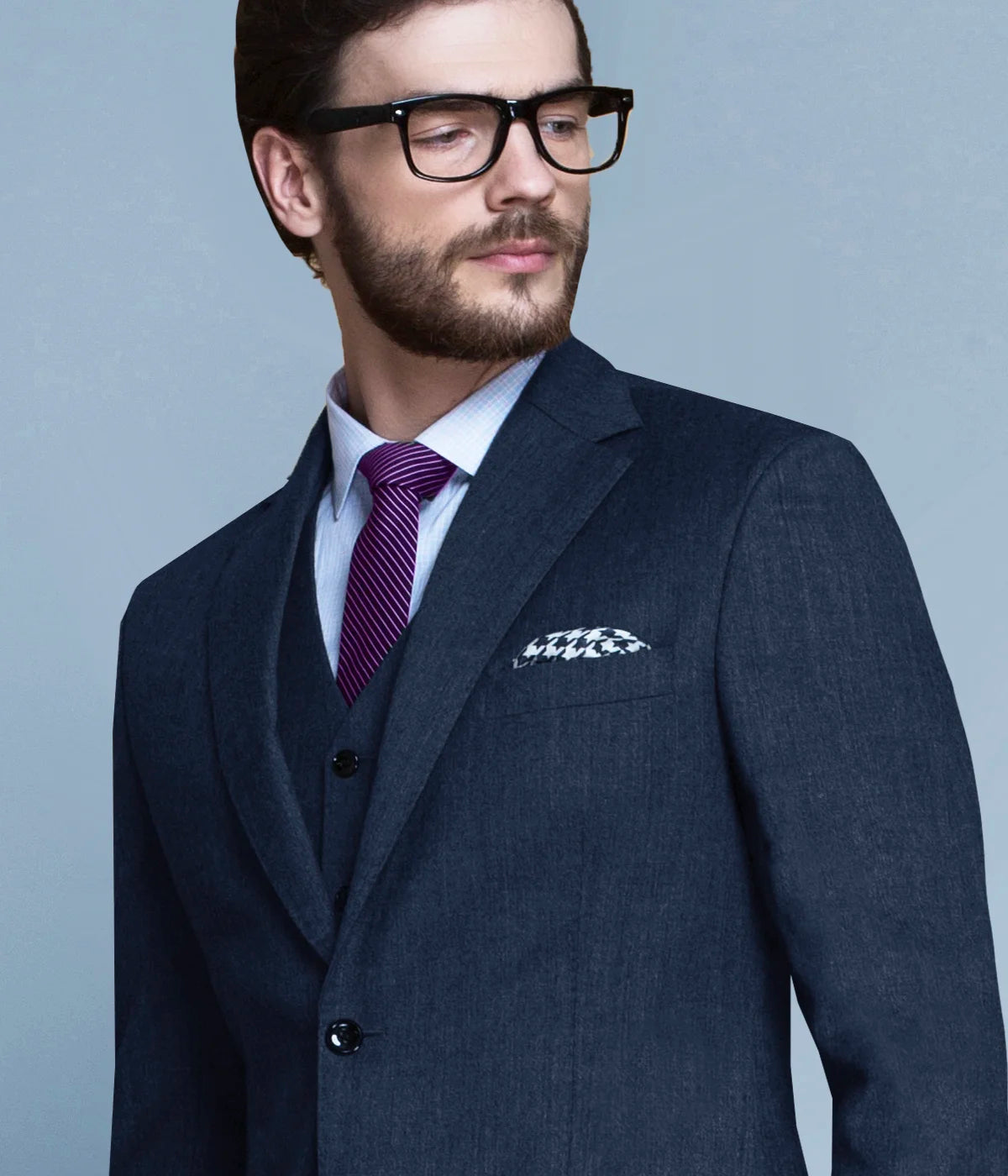 Blue Gray Herringbone Custom Suit