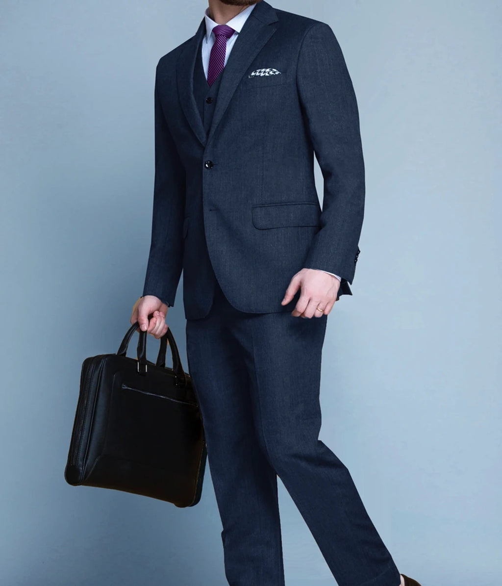 Blue Gray Herringbone Custom Suit