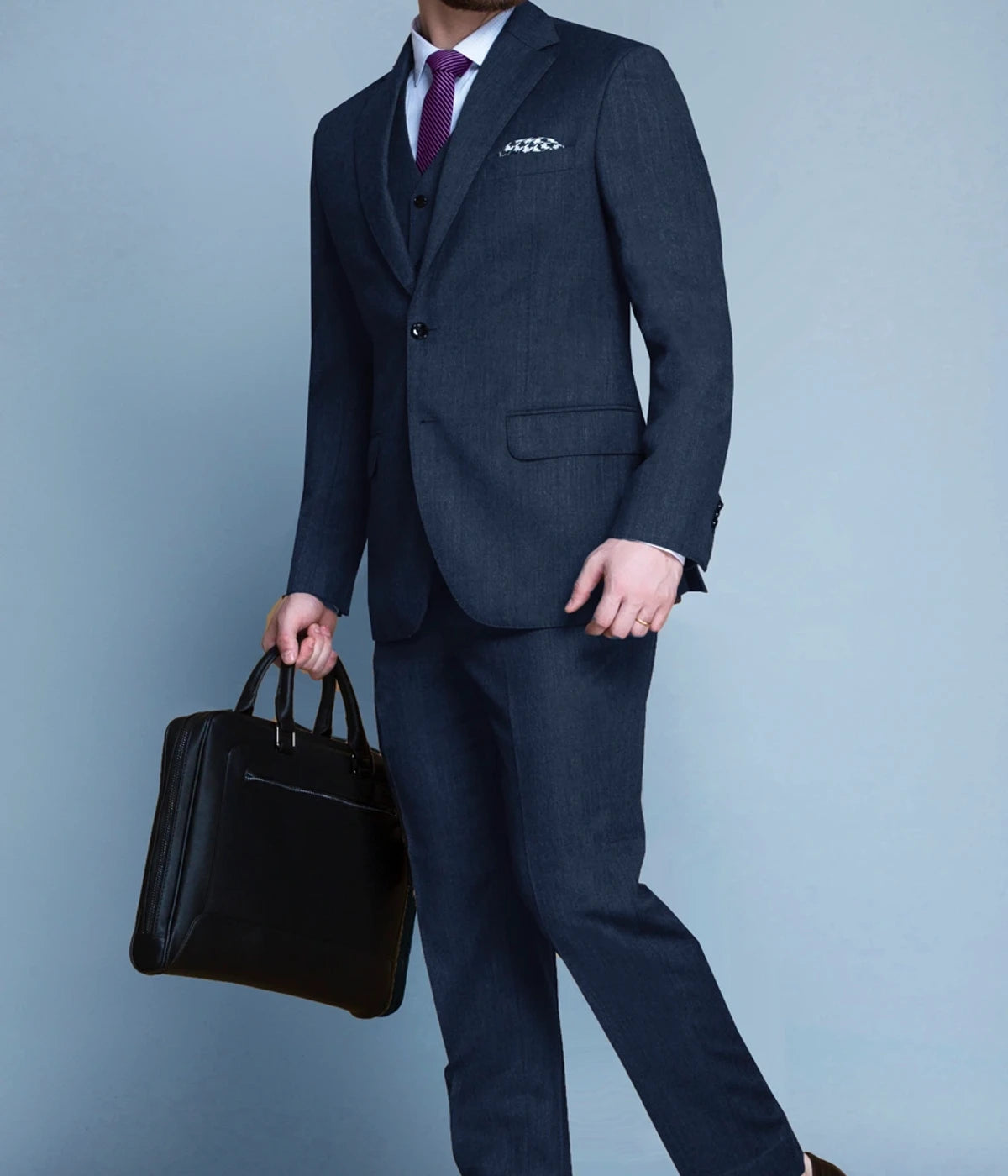 Blue Gray Herringbone Custom Suit