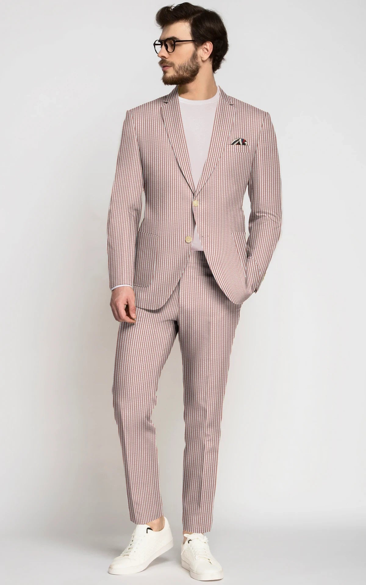 Dusty Red Seersucker Cotton Suit